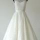 Lace Wedding Dress Sheer Neckline with Waistband Tea Length Garden Bridal Dress