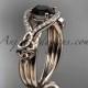 14kt rose gold celtic trinity knot engagement ring ,diamond wedding ring with Black Diamond center stone CT785
