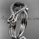 14kt white gold celtic trinity knot engagement ring ,diamond wedding ring with Black Diamond center stone CT785