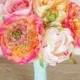 Bouquet of Silk Peonies and Ranunculus Coral Peach Natural Touch Flower Wedding Bride Bouquet - Almost Fresh