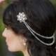 Draped Wedding Crystal and Pearl Headpiece, ALYSON