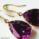 Amethyst Gold Crystal Earrings Swarovski Amethyst Purple Rhinestone Earrings Amethyst Teardrop Dangle Earrings Wedding Purple Jewelry