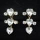 Rhinestone Dangle Earrings - Kramer, Hearts, Clips, Clear Stones Bridal Wedding
