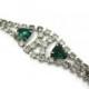 Rhinestone Bracelet - 1950s Costume Jewelry Bridal Green