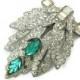 Art Deco Dress Clip - Green Leaves Rhinestone Bridal Jewelry