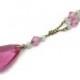 Art Deco Necklace - Lavalier, Faceted Pink Glass Stone Crystal Drop Necklace, Bridal