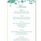Wedding Menu Template DIY Menu Card Template Editable Text Word File Instant Download Blue Teal Menu Template Printable Menu 4x7inch