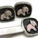 Mid Century Cufflinks and Tie Clip Set - Hickok, Pink Elephant, Silver, Cuff Links