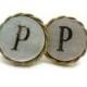 Initial P Cufflinks - Mother of Pearl, Mens Cuff Links