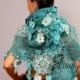 Turquoise Blue Shawl Wrap, Crochet Lace Shawl, Boho Wedding Wrap, Flower Shawl, Angora, Turquoise, Oversized Shawl, Cover Up Women Accessory