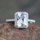 White Sapphire & Diamond Emerald cut Halo Engagement Ring 2.2 ct 8x6 14k 18k White Yellow Rose Gold-Platinum-Custom-Wedding-Anniversary