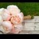 PINK & WHITE PEONY Wedding Bouquet made with Real Touch Silk Peony Flowers Rustic Vintage Flowers