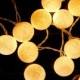 35 White Cotton Ball String Fairy Lights Decor Wedding Patio Party Garden Spa Bedroom and Holiday lighting Indoor Outdoor