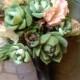 Boutonnières, peach/ pink with green and gray succulents