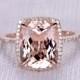 10x12mm Cushion BIG pink morganite Engagement ring,14k Rose gold,Halo Diamond Wedding Band,Bridal ring,Aquamarine Topaz Emerald available