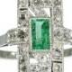 Natural Emerald Engagement Ring Diamond Platinum Art Deco c1920
