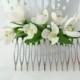 Bridal flower comb - snowdrops flower. Flower hair comb. Spring hair flower. Bridal hair comb. Wedding flower comb. Bridal hair flower