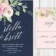 Navy Blush and Cream Wedding Invitation, Floral Wedding Invitation, Navy and Blush Invitation