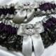 Plum Purple Satin Garter with Black Lace - Toss garter included - Available in White, Platinum, or Ivory - Plus Size Too