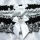 Classic Black and White Wedding Garter Set w/ Beautiful Crystal Embellishment - Toss Garter Included - Plus Size Too
