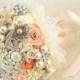 Brooch Bouquet, Peach, Coral, Tangerine, Blush,Ivory, Tan, Champagne, Bridal, Vintage Style, Elegant Wedding,Crystal Bouquet, Pearl Bouquet