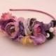 Purple flower headband, Flower Crown, Shabby chic headband, Hair Accessories, Handmade Violet Bridal Crown, Purple Headpiece, Three Snails
