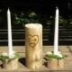 Rustic Mossy Woodland Wedding Unity Candle Sets-PERSONALIZED Made to order-Wooden Tea light Candle Holders