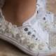 wedding converse trainers with  crystals, lace & pearls. Wedding trainers, wedding converse, bridal Converse,wedding tennis shoes