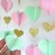 Hearts Garland, Paper Garland in  Blush, Mint and Gold, Bridal Shower, Baby Shower, Birthday Decor, Pink and Gold Birthday