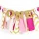 Pink & Gold Birthday Highchair Banner - Girl's Birthday Party - Princess Birthday - SPARKLE - Rag Banner - Photography Prop
