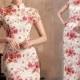 Floral lace cheongsam white and red modern qipao sheath dress