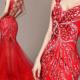 Floral inspired beaded floor length evening dress red mermaid bridal wedding gown