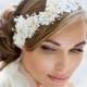 Wedding lace halo. Lace hair vine wrap. Bohemian wedding hair accessory. Wedding hair crown. Wedding hair vine.  Wedding headband ribbon.