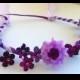 Open Rose and Gypso Floral Bridal or Flower Girl Ribbon Crown Halo Head Piece Wreath Garland Purple Lilac Lavender C-Debbie