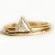 Trillion Diamond Wedding Set With Dainty Diamond Eternity Band, 18k Yellow Gold Engagement Ring