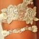 Garters, Wedding Garter Set as Open Heart in Beaded  Regal Lace