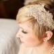 Bridal clip in gold or in cream lace applique and pearls vintage style, bohemian style