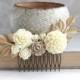 Gold Ivory Cream Bridal Hair Comb Vintage Style Country Chic Wedding Bridesmaid Gift Chrysanthemum Dahlia Rose Floral Hair Piece Gold Branch