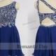 One Shoulder Rhinestone Bodice Royal Blue Short Party Dress/Royal Blue Homecoming Dress/Chiffon A-Line Short Dress/Custom Made 0449