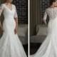 Vintage Half Sleeve Mermaid Wedding Dresses Full Lace Sheer V-Neck 2016 Fall Illusion Applique Bridal Gowns Winter Chapel Train Custom Online with $113.09/Piece on Hjklp88's Store 