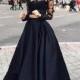 2016 Black Two Pieces Evening Dresses Gowns Sheer Crew Long Sleeves Lace Satin Floor Length Women Prom Formal Dress Pageant Long Party Online with $104.46/Piece on Hjklp88's Store 