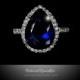 7.5 carat Sapphire Pear Cut Halo CZ Ring, Vintage Sapphire Blue Cubic Zirconia Engagement Cocktail Statement Ring, Bridal Anniversary Ring