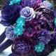Paper Bouquet - Paper Flower Bouquet - Wedding Bouquet - Shades of Purple with Aqua - Custom Made - Any Color