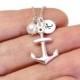 Personalized Hand Stamped Initial Anchor Necklace, Nautical Necklace, Anchor Pendant, Anchor Jewelry, Pearl Necklace, Bridesmaid Gifts