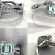 Aquamarine Halo Engagement Ring with Matching Band, Wedding Set, March Birthstone (available in white, rose, yellow gold and platinum)