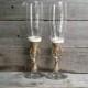 Rustic Wedding Toasting Glasses with Deer Antler Charms, Twine and Lace, Champagne Flutes, Bride and Groom Wine Glasses,  Woodland Wedding