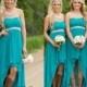 2016 Teal Beach Bridesmaid Dresses For Wedding Chiffon Hi-lo Plus Size High Low Empire Pregnant Beaded Party Maid Honor Gowns Under 100 Online with $96.76/Piece on Hjklp88's Store 