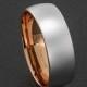 Mens Wedding Band Tungsten Ring Two Tone 8mm Brush Matte Surface Dome Rose Gold Tungsten Carbide Ring