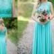 Fantasy Turquoise Bridesmaid Dresses 2016 Cheap Crew Neck Sequined Lace Chiffon Long Prom Maid of Honor Wedding Party Dresses Online with $83.86/Piece on Hjklp88's Store 