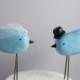 Rustic Lovebird Wedding Cake Topper with Top Hat and Veil - Wedding Decor - Colors of Choice